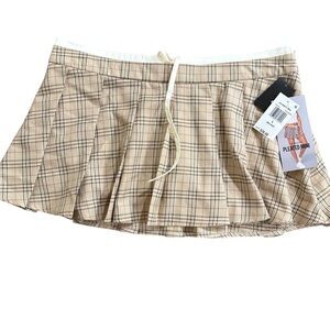 Celebrity Pink Plaid Pleated Preppy Mini Skirt Skort Brown Check NWT Size L